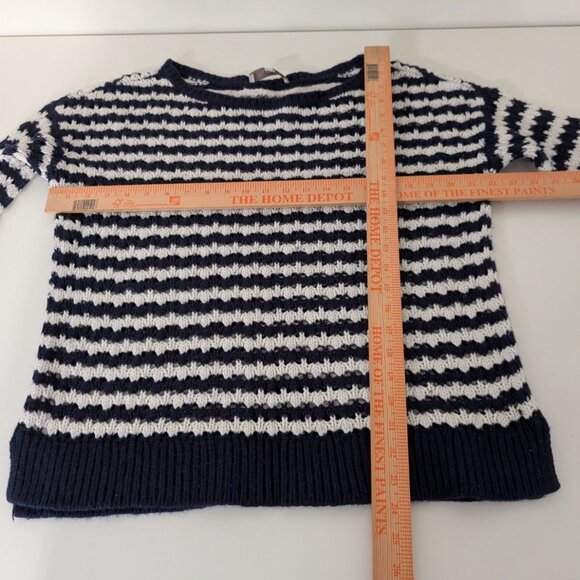 LOFT Stripe Crochet Knit Sweater Womens Size Large Blue White Nautical Casual - Picture 8 of 10